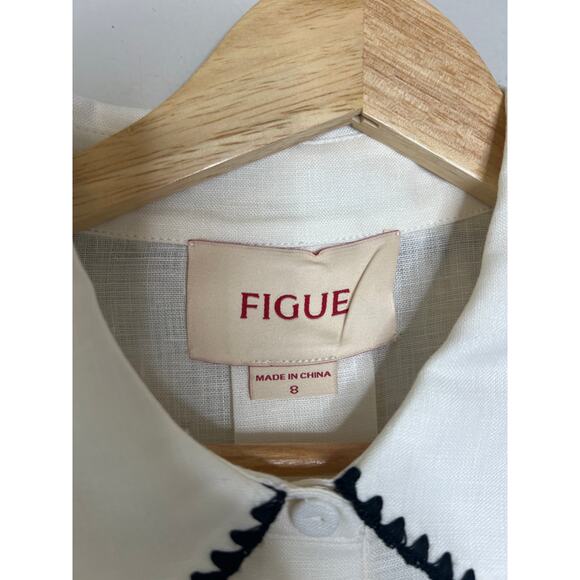 NEW Figue Prudence Button Down Blanket Stitch Long-Sleeve Top White Size: 8 - Picture 4 of 7